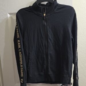 Karl Lagerfeld Black Zip Up Jacket with Gold Details Size L